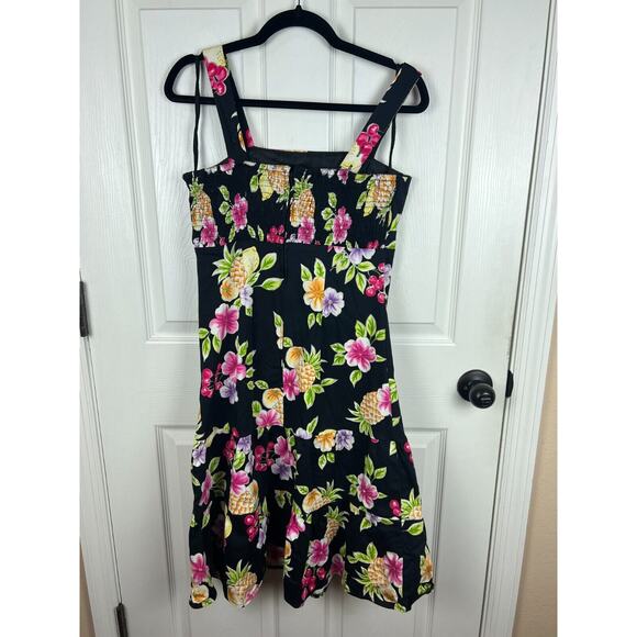 Karin Stevens Black Fruit Floral Hawaiian Sun Dress XS VTG 90s Summer Vacation - Picture 5 of 6